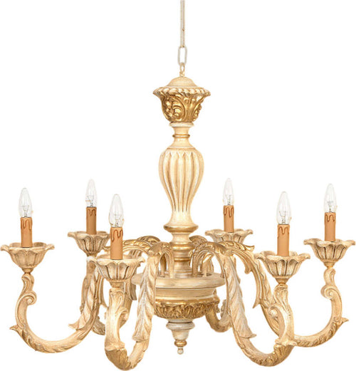 Lampadario-In-Legno-Classico-Crema-Decapè-Oro-6-Luci-Avocetta