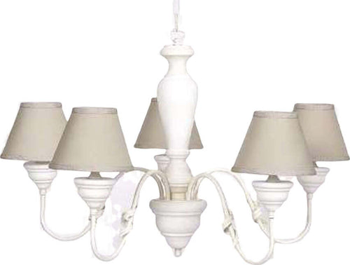 Lampadario-In-Legno-Classico-Crema-Sbiancato-Con-Paralume-5-Luci-Smergo