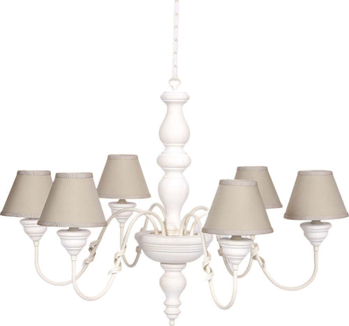 Lampadario-In-Legno-Classico-Crema-Sbiancato-Con-Paralume-6-Luci-Smergo