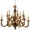 Lampadario-In-Legno-Classico-Marrone-Oro-Etrusco-12-Luci-Piccione