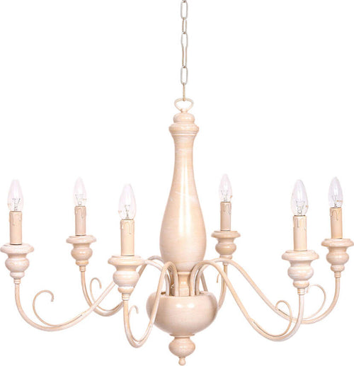 Lampadario-In-Legno-Classico-Ocra-Sbiancato-6-Luci-Anatra