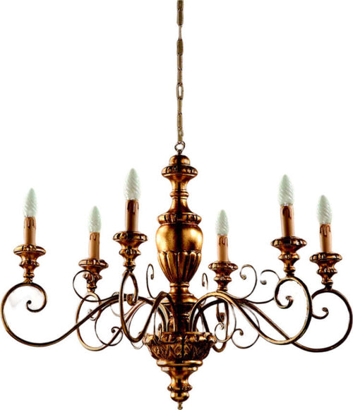 Lampadario-In-Legno-Classico-Oro-6-Luci-Sparviero