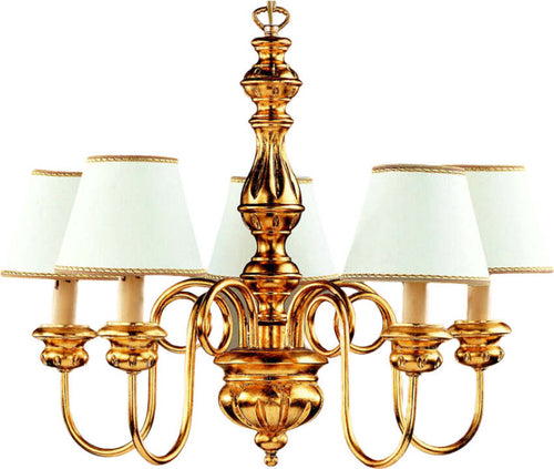 Lampadario-In-Legno-Classico-Oro-Con-Paralume-5-Luci-Cicogna