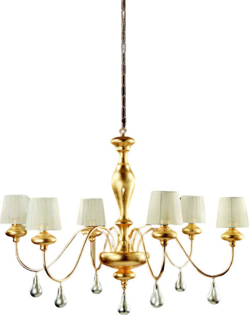 Lampadario-In-Legno-Classico-Oro-Con-Paralume-6-Luci-Albanella