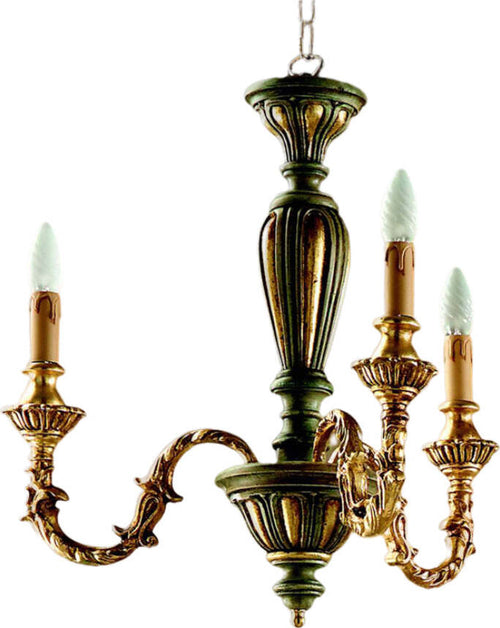 Lampadario-In-Legno-Classico-Verde-Etrusco-Oro-3-Luci-Piccione