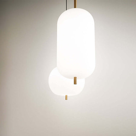 Lampadario-In-Metallo-Contemporaneo-Cirro-Bianco-Led-Diffusore-Allungato