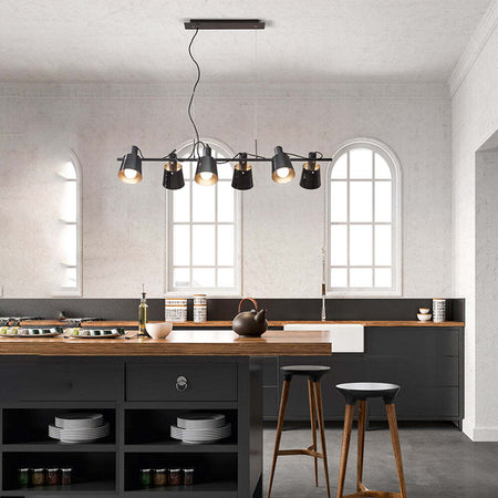 Lampadario-In-Metallo-Contemporaneo-Megafono-Nero-6-Luci-E27