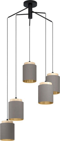 Lampadario-Industrial-Albariza-5-Luci-Metallo-Nero-E-Marrone