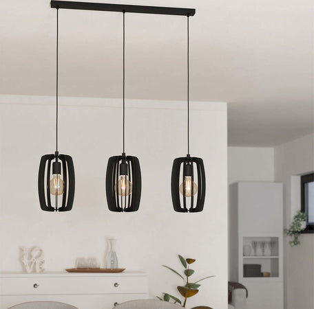 Lampadario-Industrial-Bajazzara-3-Luci-Acciaio-Nero-Diffusore-Nero