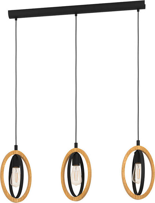 Lampadario-Industrial-Basildon-3-Luci-Metallo-Nero-E-Marrone