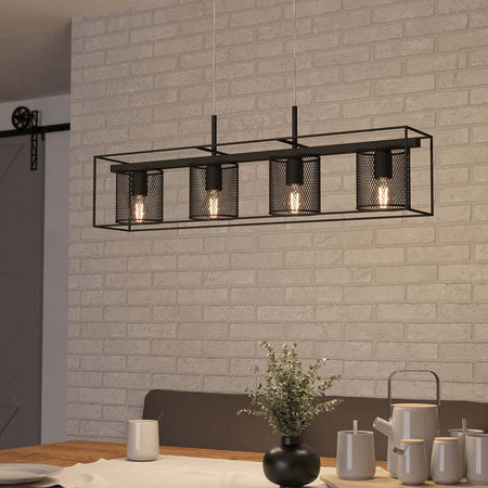 Lampadario-Industrial-Catterick-4-Luci-Acciaio-Nero