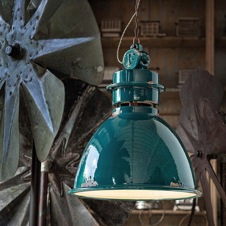 Lampadario-Industrial-Ferro-E-Ceramica-Vintage-Verde-1-Luce-E27-50Cm