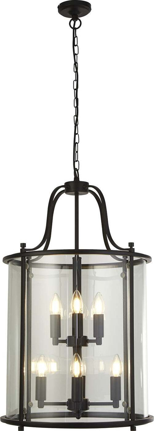 Lampadario-Industrial-Lantern-Acciaio-Nero-Vetro-Trasparente-8-Luci-E14