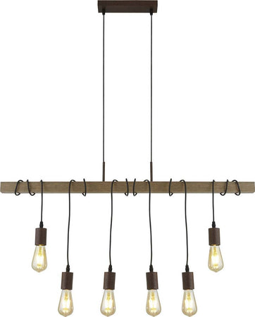 Lampadario-Industrial-Nordico-Fienile-Acciaio-Marrone-6-Luci-E27