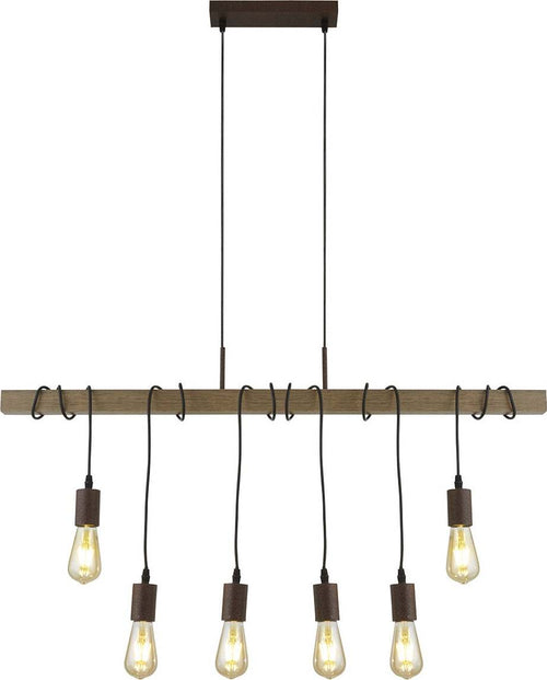 Lampadario-Industrial-Nordico-Fienile-Acciaio-Marrone-6-Luci-E27
