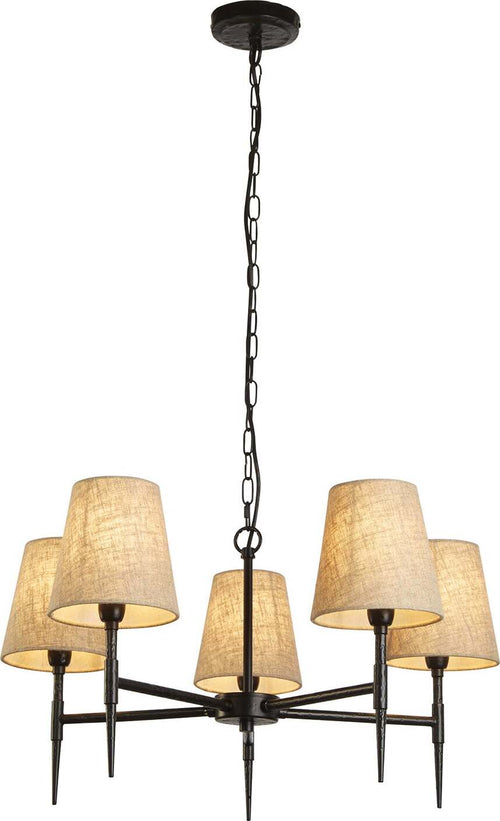 Lampadario-Industrial-Nordico-Gotico-Acciaio-Nero-Tessuto-5-Luci-E14