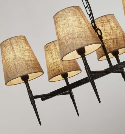 Lampadario-Industrial-Nordico-Gotico-Acciaio-Nero-Tessuto-8-Luci-E14
