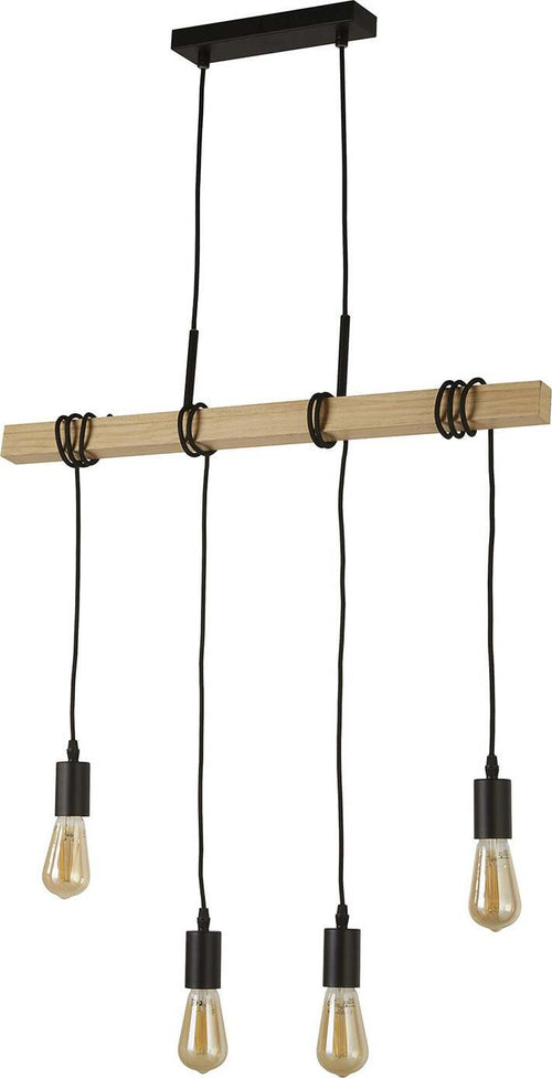 Lampadario-Industrial-Nordico-Legnoso-Acciaio-Marrone-Legno-4-Luci-E27