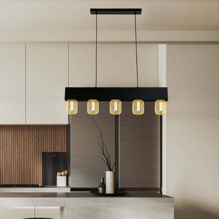 Lampadario-Industrial-Nordico-Pianoforte-Acciaio-Nero-5-Luci-E27