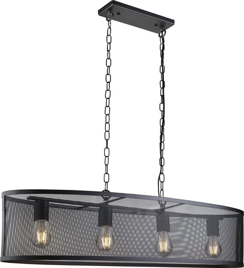 Lampadario-Industrial-Nordico-Rete-Acciaio-Nero-4-Luci-E27