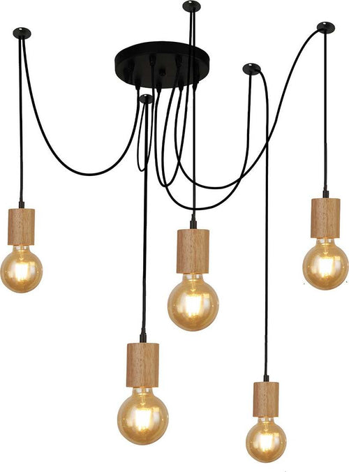 Lampadario-Industrial-Nordico-Spinoso-Acciaio-Nero-Marrone-5-Luci-E27