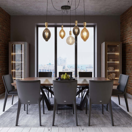 Lampadario-Industrial-Nordico-Spinoso-Acciaio-Nero-Marrone-5-Luci-E27