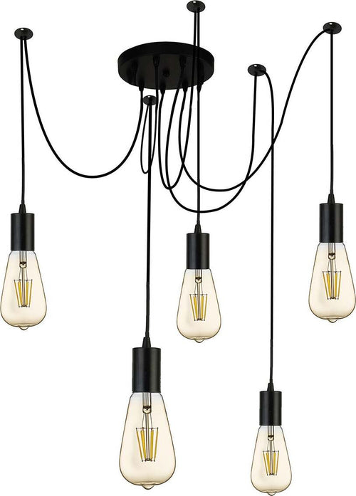 Lampadario-Industrial-Nordico-Squiggle-Acciaio-Nero-5-Luci-E27