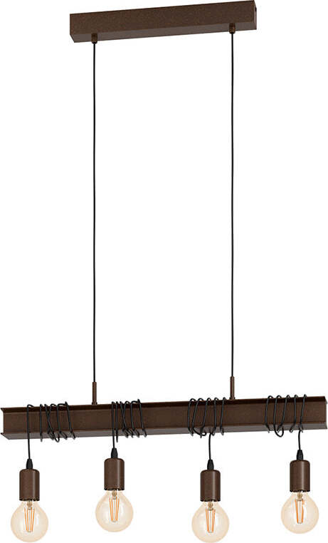 Lampadario-Industrial-Townshend-4-4-Luci-Acciaio-Marrone-Invecchiato-E-Nero