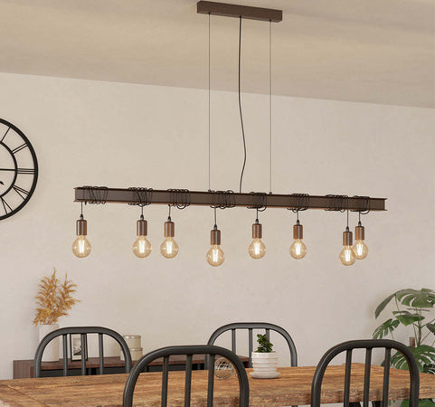 Lampadario-Industrial-Townshend-4-8-Luci-Acciaio-Marrone-E-Ner-Invecchiato