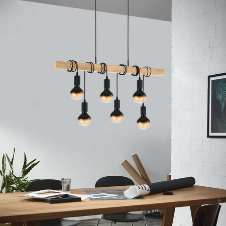 Lampadario-Industrial-Townshend-6-Luci-Metallo-Nero-E-Marrone