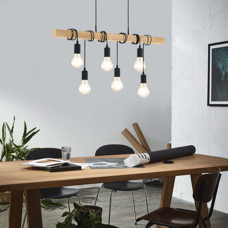 Lampadario-Industrial-Townshend-6-Luci-Metallo-Nero-E-Marrone