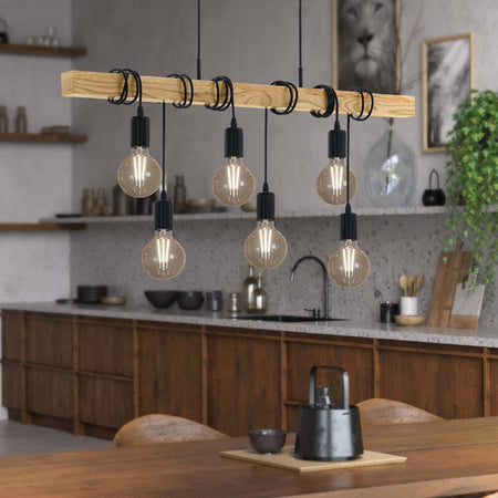 Lampadario-Industrial-Townshend-6-Luci-Metallo-Nero-E-Marrone