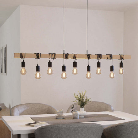 Lampadario-Industrial-Townshend-9-Luci-Legno-Marrone-E-Nero