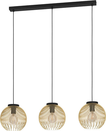Lampadario-Industrial-Venezuela-3-Luci-Acciaio-Nero-E-Oro