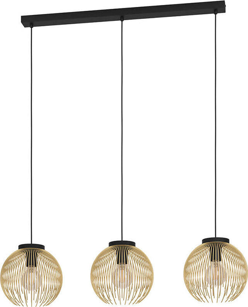 Lampadario-Industrial-Venezuela-3-Luci-Acciaio-Nero-E-Oro
