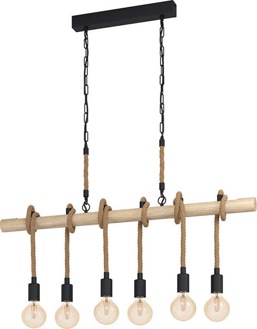 Lampadario-Industrial-Youngstown-6-Luci-Metallo-Nero-E-Marrone