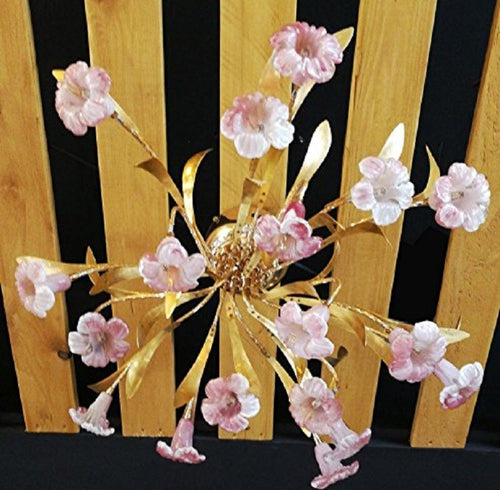 LAMPADARIO LAMPADA SOFFITTO FIORI ROSA ACCIAIO ORO VETRO LUCE LED SOSPENSIONE PENDENTE  Trade Shop italia - Napoli, Commerciovirtuoso.it