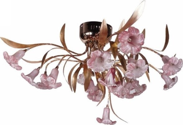 Lampadario-Lampada-A-Soffitto-Con-Fiori-Rosa-Acciaio-Oro-Vetro-Luce-Led-Pendente