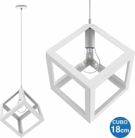 Lampadario Lampada Sospensione Cubo 18cm Design Moderno Paralume Metallo Bianco Casa, arredamento e bricolage > Illuminazione da interno > Lampadari Trade Shop italia - Napoli, Commerciovirtuoso.it