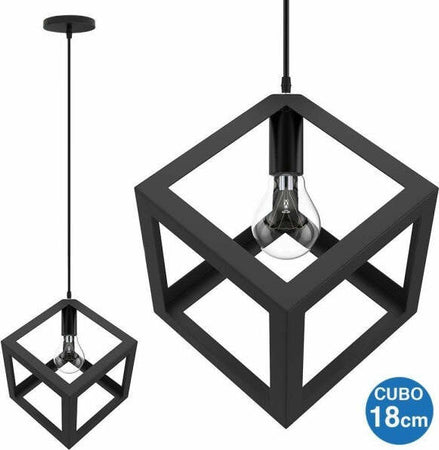 Lampadario-Lampada-Sospensione-Cubo-18cm-Design-Moderno-Paralume-Metallo-Nero