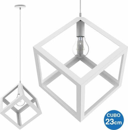 Lampadario-Lampada-Sospensione-Cubo-23cm-Design-Moderno-Paralume-Metallo-Bianco