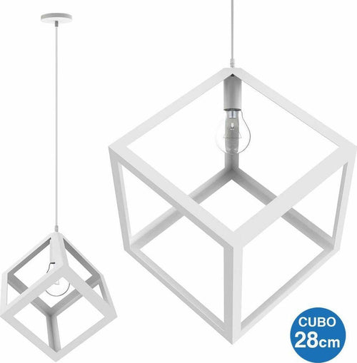 Lampadario Lampada Sospensione Cubo 28cm Design Moderno Paralume Metallo Bianco Casa, arredamento e bricolage > Illuminazione da interno > Lampadari Trade Shop italia - Napoli, Commerciovirtuoso.it