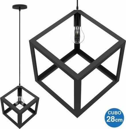 Lampadario-Lampada-Sospensione-Cubo-28cm-Design-Moderno-Paralume-Metallo-Nero