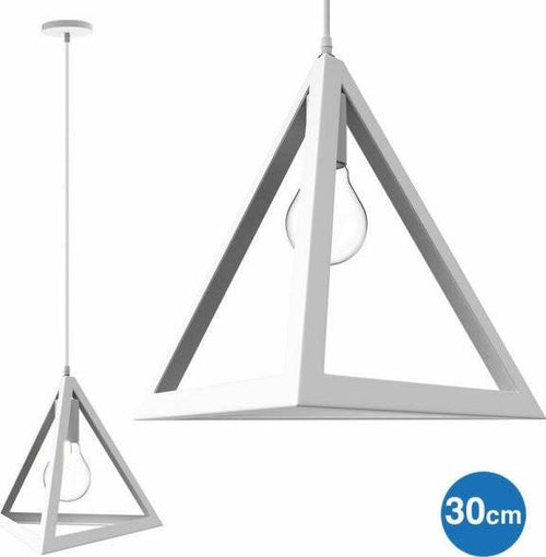 Lampadario-Lampada-Sospensione-Piramide-30cm-Design-Moderno-Paralume-Bianco