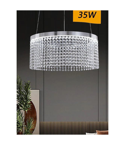 Lampadario Led 35 W Sospeso Cerchio Con Pendenti Cristallo Luce Fredda 8000k B70