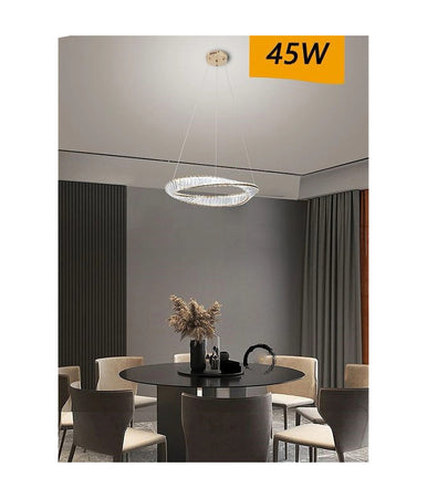 Lampadario Led 45w Sospeso Da Soffitto Curve Con Cristalli Luce Fredda 8000k B76