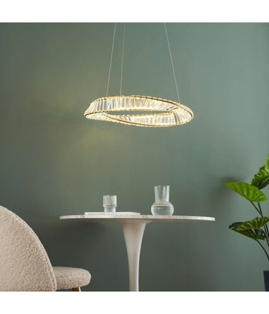 Lampadario Led 45w Sospeso Da Soffitto Curve Con Cristalli Luce Fredda 8000k B76