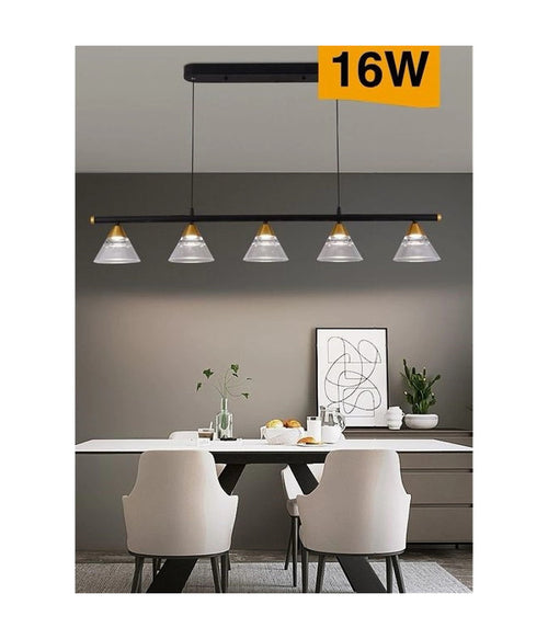 Lampadario Led A Sospensione 16watt Nero Con 5 Luci 3 Colorazioni Di Luce A69-3c