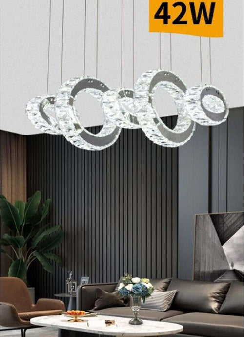 Lampadario Led A Sospensione 42watt 5 Anelli Con Cristalli Luce Fredda 8000k B58 Casa, arredamento e bricolage > Illuminazione da interno > Lampadari Trade Shop italia - Napoli, Commerciovirtuoso.it