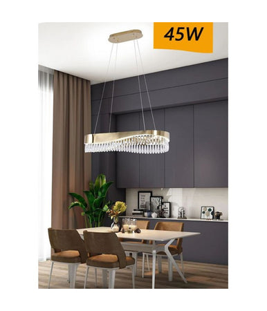 Lampadario Led A Sospensione Oro 45w Con Cristalli Contemporaneo Luce Fredda B77